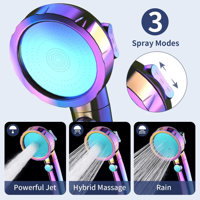 Alt view image 4 of 7 - On/Off High Pressure Handheld Shower Head for RV Camper 3 Spray Modes Shower Head with Pause Button, Water Saving Shower Head with Hose and Self-adhesive Holder(Radiant Rainbow)