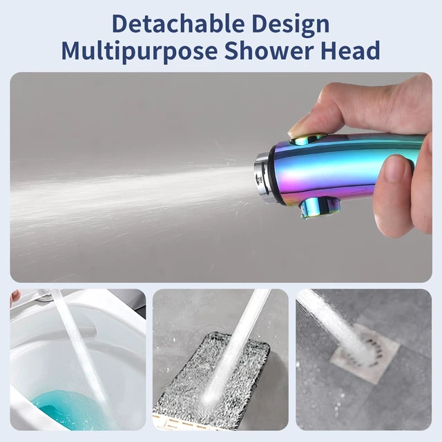 Alt view image 6 of 7 - On/Off High Pressure Handheld Shower Head for RV Camper 3 Spray Modes Shower Head with Pause Button, Water Saving Shower Head with Hose and Self-adhesive Holder(Radiant Rainbow)