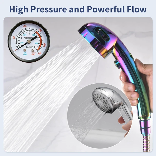 Alt view image 7 of 7 - On/Off High Pressure Handheld Shower Head for RV Camper 3 Spray Modes Shower Head with Pause Button, Water Saving Shower Head with Hose and Self-adhesive Holder(Radiant Rainbow)
