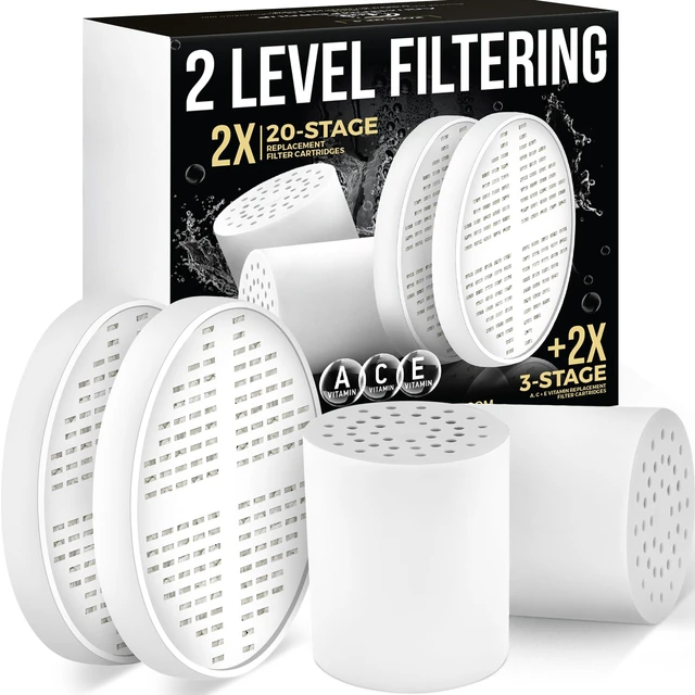 Main image of 20-Stage + Vitamin C E A Cartridge Bundle, 2-Pack, No Housing shower filter cartridge KDF, Vitamin C E A, reduces chlorine heavy metals sediment