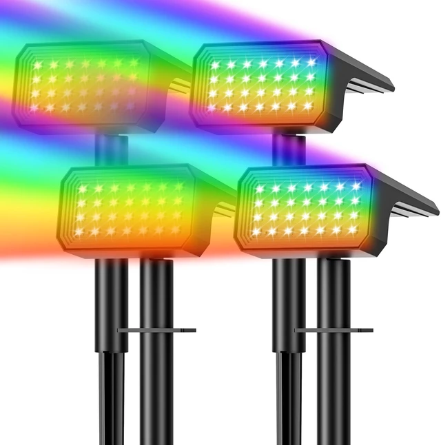 Main image of Color Changing Solar Spot Lights Outdoor Waterproof, 10 Pack, 28 LED RGB IP67, 7 Modes Auto On/Off, Solar Powered Spotlights for Yard Garden Landscape Pathway Walkway Tree Patio Driveway