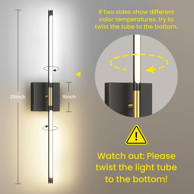 Alt view image 3 of 7 - 10000mAh Battery Operated Wall Sconces Set of 2, Black Gold-29Inch 3CCT, Renter Friendly, Rechargeable, Remote, 360° Rotate, Dimmable, Cordless Wall Lights for Bedroom Living Room Home Decor