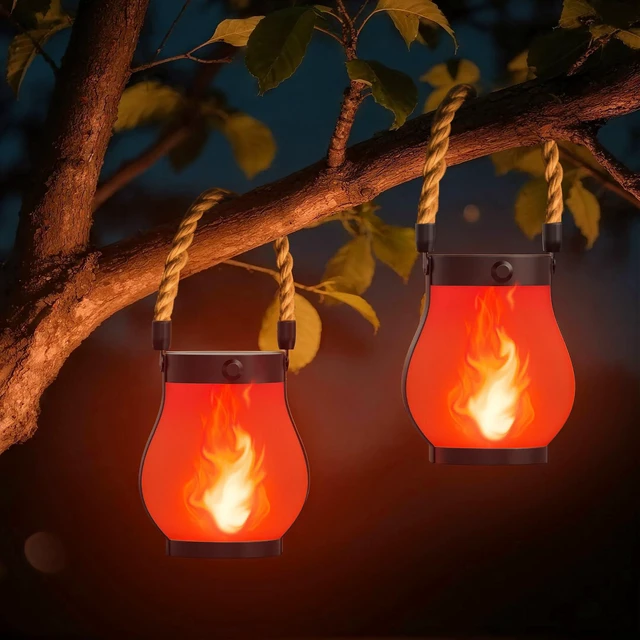 Main image of Gen2 Solar Lanterns Outdoor Waterproof with Ultra-Real Flame, Red USB/Solar Charging & 2-Mode, Waterproof Decorative Hanging/Table Light for Pathway Garden Patio Yard Decor Gifts for Women, 2