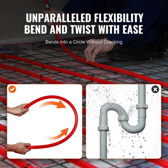 Alt view image 4 of 7 - PEX-B Pipe 3/4 Inch x 100 Feet, Non-Oxygen Barrier Flexible Pipe Tubing, Red for Hydronic Radiant Floor Heating, Water Plumbing Applications with Cutter& Clamps