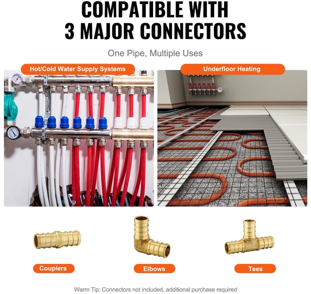 Alt view image 6 of 7 - PEX-B Pipe 3/4 Inch x 100 Feet, Non-Oxygen Barrier Flexible Pipe Tubing, Red for Hydronic Radiant Floor Heating, Water Plumbing Applications with Cutter& Clamps
