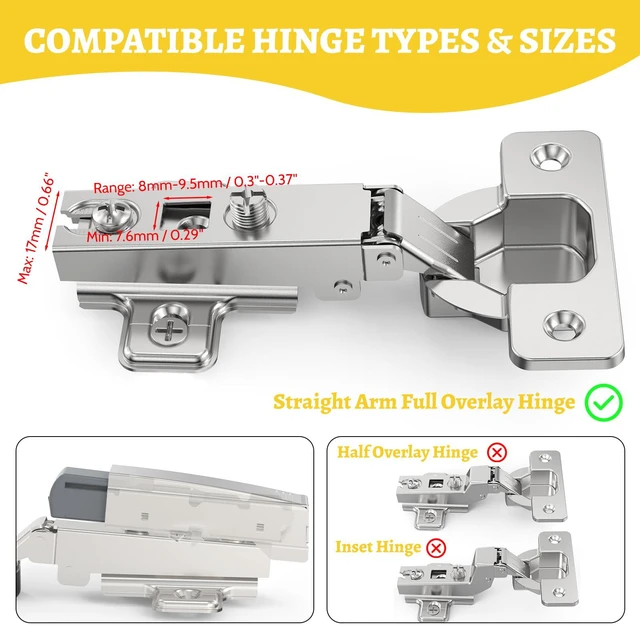 Alt view image 2 of 6 - 20 Pack Soft Close Motion Damper Mechanism for Full Overlay Hinges, Smooth Slow Straight-Arm, Clip Top Retrofitting Attachment, Cabinet Door Concealed Replacement Hardware Accessories