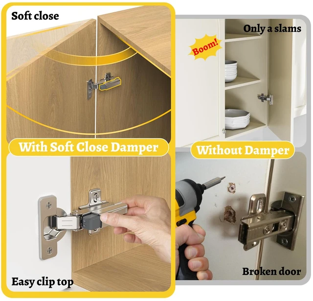 Alt view image 3 of 6 - 20 Pack Soft Close Motion Damper Mechanism for Full Overlay Hinges, Smooth Slow Straight-Arm, Clip Top Retrofitting Attachment, Cabinet Door Concealed Replacement Hardware Accessories