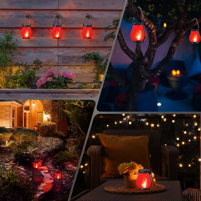 Alt view image 4 of 7 - Gen2 Solar Lanterns Outdoor Waterproof with Ultra-Real Flame, Red USB/Solar Charging & 2-Mode, Waterproof Decorative Hanging/Table Light for Pathway Garden Patio Yard Decor Gifts for Women, 2