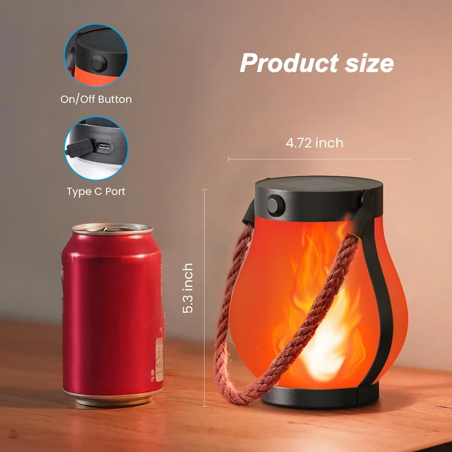 Alt view image 5 of 7 - Gen2 Solar Lanterns Outdoor Waterproof with Ultra-Real Flame, Red USB/Solar Charging & 2-Mode, Waterproof Decorative Hanging/Table Light for Pathway Garden Patio Yard Decor Gifts for Women, 2