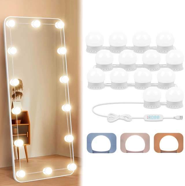 Main image of LED Vanity Lights For Mirror, Vanity Light Stick on with 10 Dimmable Bulbs 3000K 4000K 6500K & 10 Level Brightness Adjustable, USB Cable, Hollywood Mirror Lights for Makeup Dressing Room Bathroom