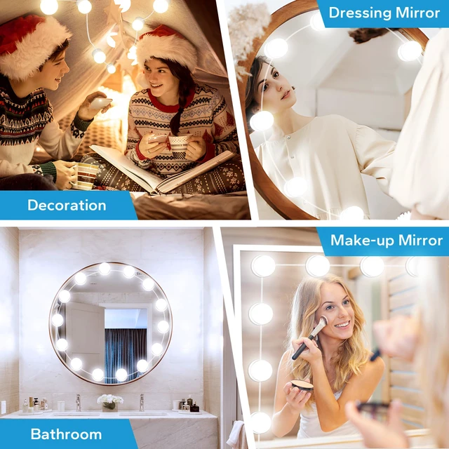 Alt view image 5 of 7 - LED Vanity Lights For Mirror, Vanity Light Stick on with 10 Dimmable Bulbs 3000K 4000K 6500K & 10 Level Brightness Adjustable, USB Cable, Hollywood Mirror Lights for Makeup Dressing Room Bathroom