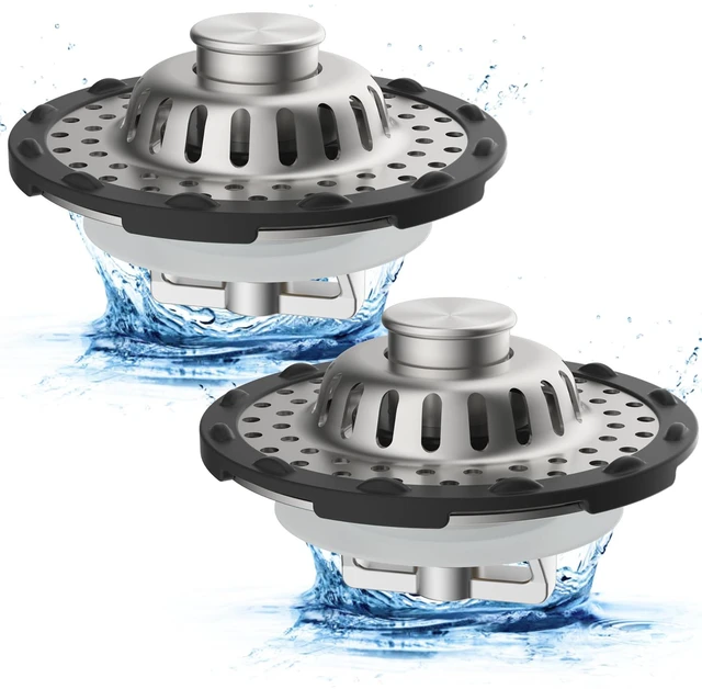 Main image of 2PCS Universal Metal Bathtub Drain Stopper Top Hair Catcher, Brushed Nickel Shower Drain Tub Stopper with Stainless Steel Visible Filter Basket, Upgraded 3 in 1 Pop-up Drain Plug for 1.5 to 2.4" Hole