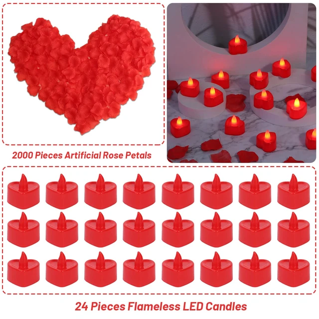 Alt view image 3 of 7 - Rose Petals for Romantic Night - Artificial Red Rose Petals with LED Candles for Decoration, Wedding, Valentine's Day