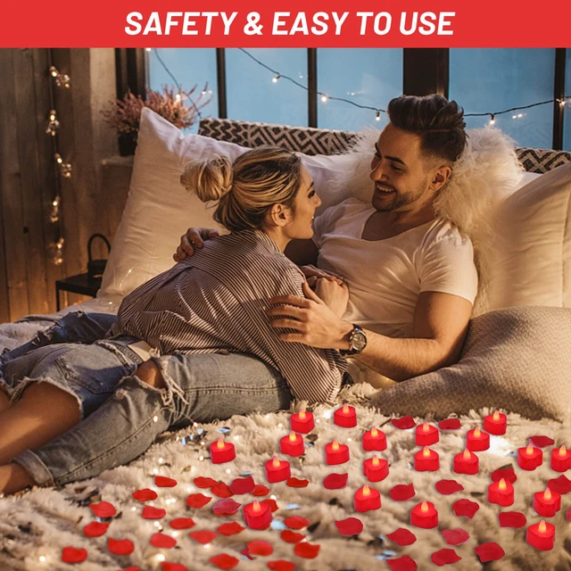 Alt view image 7 of 7 - Rose Petals for Romantic Night - Artificial Red Rose Petals with LED Candles for Decoration, Wedding, Valentine's Day