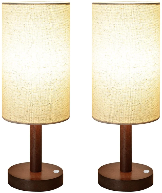 Main image of Cordless Table Lamp, 3 Color Portable Battery Lamp Wood Base 2Pcs Small Bedside Lamp for Night Stands, Desk Lamps for Reading Living Room, Office (Bulb Included) (Walnut Wood Cordless(2))