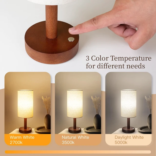 Alt view image 2 of 7 - Cordless Table Lamp, 3 Color Portable Battery Lamp Wood Base 2Pcs Small Bedside Lamp for Night Stands, Desk Lamps for Reading Living Room, Office (Bulb Included) (Walnut Wood Cordless(2))
