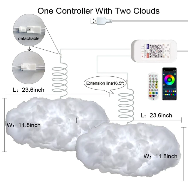 Alt view image 2 of 2 - 2PCS 3D Big Cloud lightning Light Kit Music Sync Warm Multicolor lightning Changing Strip Lights 360 Degree Wireless Remote APP NO DIY Coolest Decorations for Adults and Kids Indoor Home Bedroom