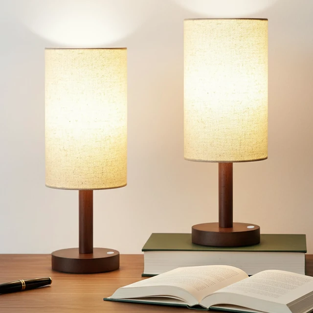 Alt view image 7 of 7 - Cordless Table Lamp, 3 Color Portable Battery Lamp Wood Base 2Pcs Small Bedside Lamp for Night Stands, Desk Lamps for Reading Living Room, Office (Bulb Included) (Walnut Wood Cordless(2))
