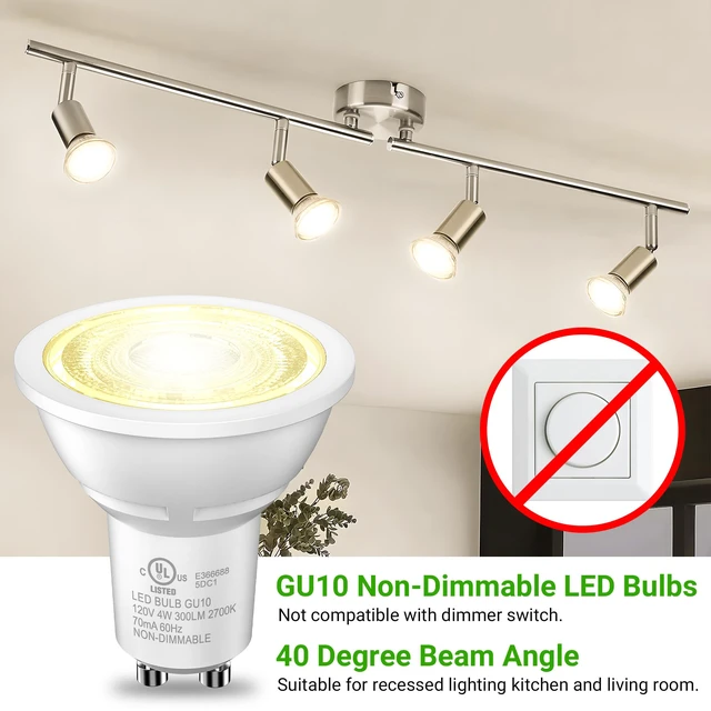 Alt view image 3 of 6 - GU10 LED Bulbs, MR16 Track Light Bulbs, 4W 2700K Warm White, 12 Pack 35W Equivalent 300LM 2-Prong Replacement for Recessed Lighting, Living Rooms, Kitchens & Range Hoods, Non-Dimmable