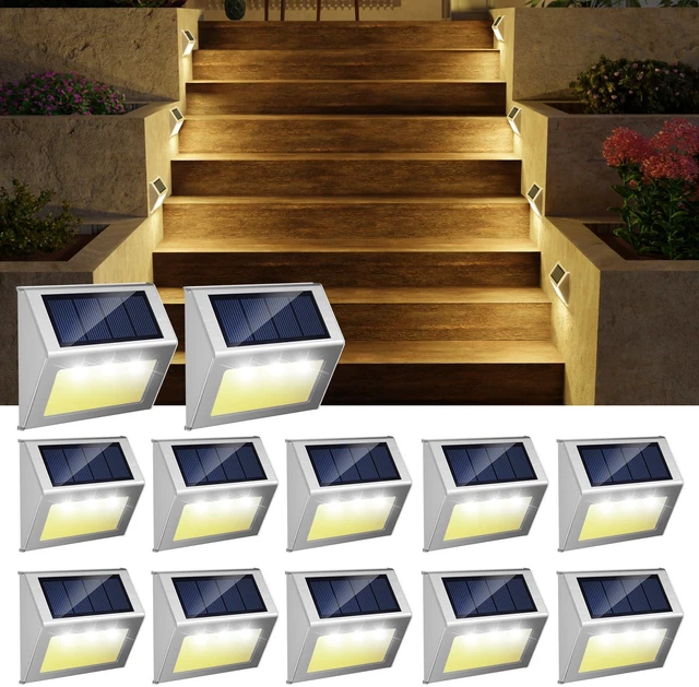 Main image of Solar Deck Lights Perfect for Fence, Step, Stair Decor Warm White-12P Stainless Steel, Waterproof, Auto Dusk to Dawn, Cold Resistance, Anti-Rust