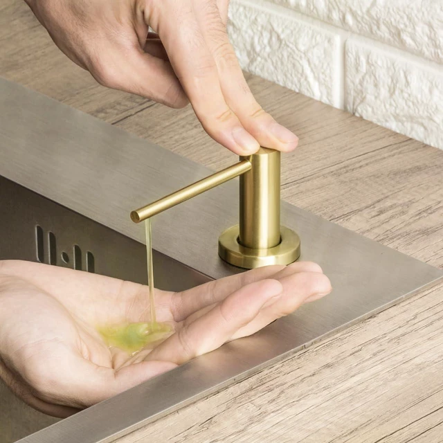 Alt view image 3 of 7 - Kitchen Sink Soap Dispenser Champagne Gold Stainless Steel Countertop Pump Hand Lotion Built in Bottle