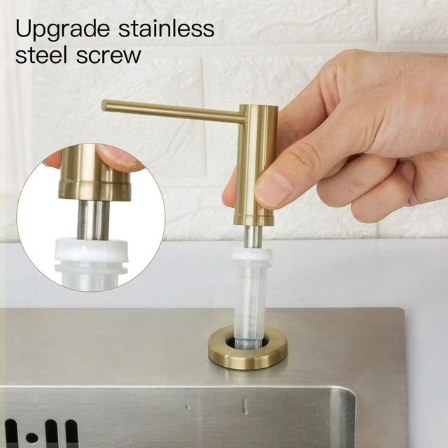 Alt view image 4 of 7 - Kitchen Sink Soap Dispenser Champagne Gold Stainless Steel Countertop Pump Hand Lotion Built in Bottle