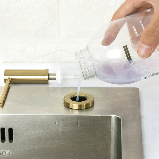 Alt view image 5 of 7 - Kitchen Sink Soap Dispenser Champagne Gold Stainless Steel Countertop Pump Hand Lotion Built in Bottle