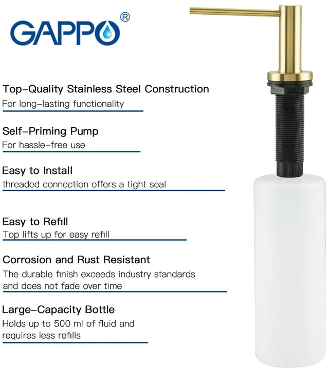 Alt view image 7 of 7 - Kitchen Sink Soap Dispenser Champagne Gold Stainless Steel Countertop Pump Hand Lotion Built in Bottle