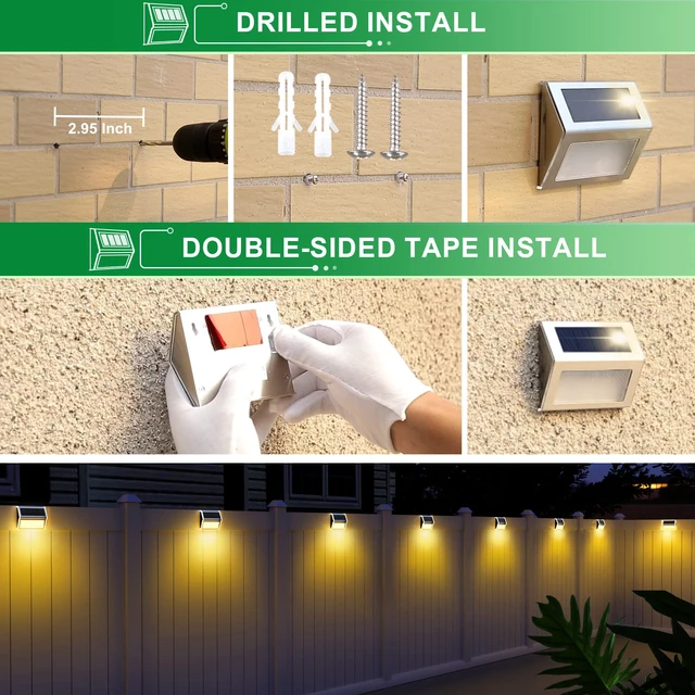 Alt view image 6 of 7 - Solar Deck Lights Perfect for Fence, Step, Stair Decor Warm White-12P Stainless Steel, Waterproof, Auto Dusk to Dawn, Cold Resistance, Anti-Rust