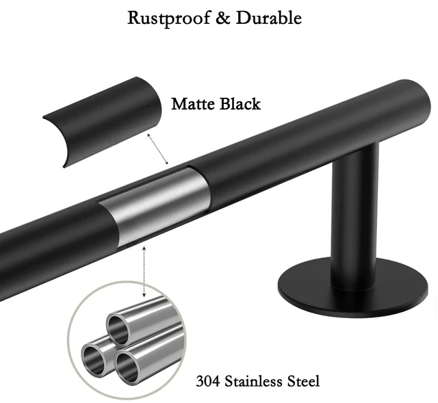 Alt view image 5 of 7 - 3M Towel Bar, 24 Inch 304 SS Matte Black No Drill Self Adhesive Bathroom Towel Rod Wall Mounted