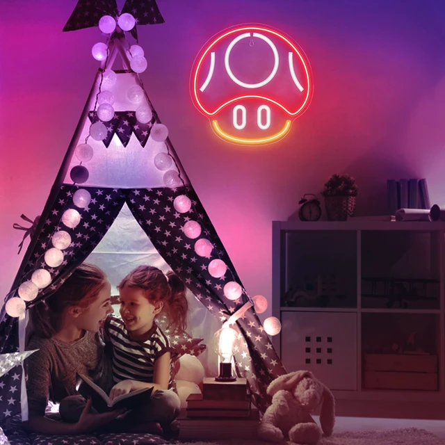Alt view image 6 of 7 - Gaming Neon Sign, Mushroom Neon Sign for Game Room Decor, Man Cave, Kids Room - Gaming Mushroom Wall Decor - Gamer Gifts for Boys, Kids (Red)