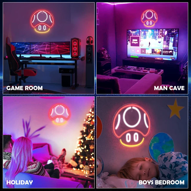 Alt view image 7 of 7 - Gaming Neon Sign, Mushroom Neon Sign for Game Room Decor, Man Cave, Kids Room - Gaming Mushroom Wall Decor - Gamer Gifts for Boys, Kids (Red)