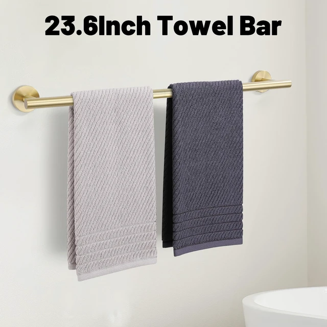 Alt view image 2 of 7 - 5 Pieces Brushed Gold Bathroom Hardware Accessories Set SUS304 Stainless Steel Gold Towel Bar Holder Set, 23.6Inch Towel Racks for Bathroom, Robe Towel Hooks, Toilet Paper Holder Wall Mounted