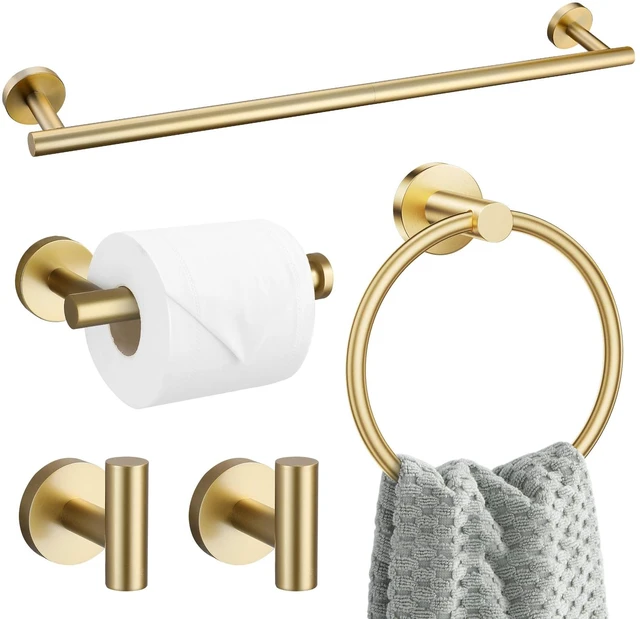 Main image of 5 Pieces Brushed Gold Bathroom Hardware Accessories Set SUS304 Stainless Steel Gold Towel Bar Holder Set, 23.6Inch Towel Racks for Bathroom, Robe Towel Hooks, Toilet Paper Holder Wall Mounted