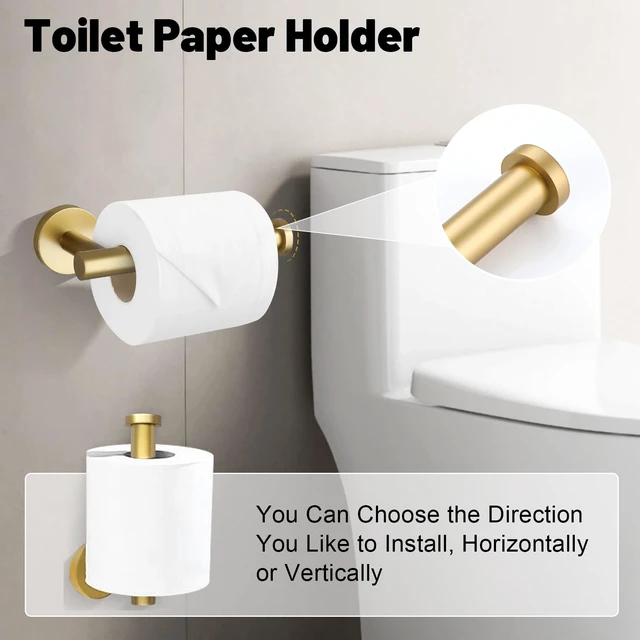 Alt view image 4 of 7 - 5 Pieces Brushed Gold Bathroom Hardware Accessories Set SUS304 Stainless Steel Gold Towel Bar Holder Set, 23.6Inch Towel Racks for Bathroom, Robe Towel Hooks, Toilet Paper Holder Wall Mounted