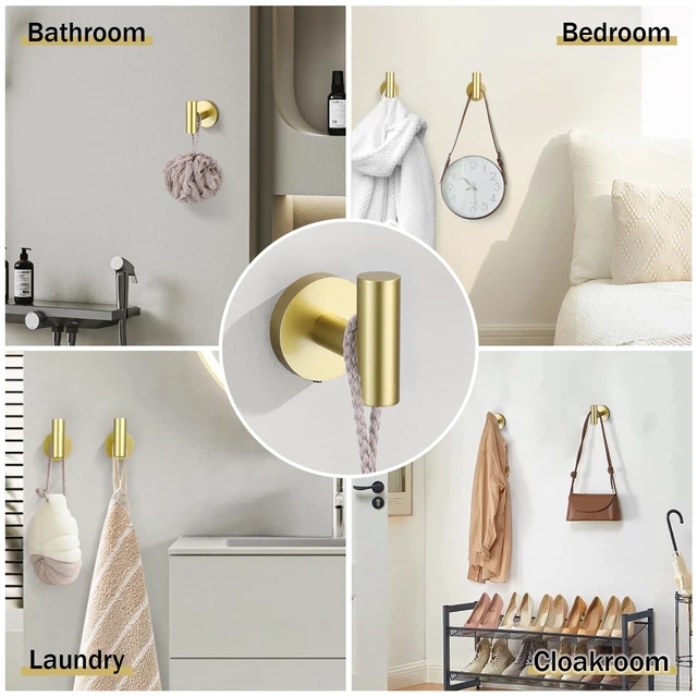Alt view image 5 of 7 - 5 Pieces Brushed Gold Bathroom Hardware Accessories Set SUS304 Stainless Steel Gold Towel Bar Holder Set, 23.6Inch Towel Racks for Bathroom, Robe Towel Hooks, Toilet Paper Holder Wall Mounted