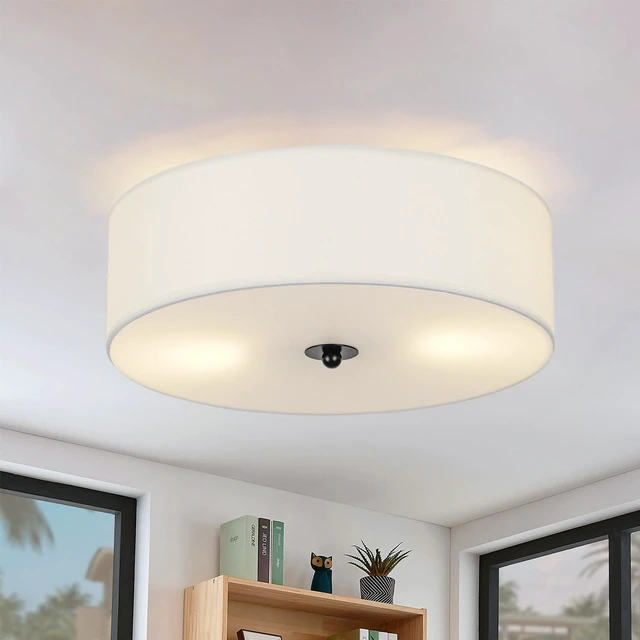 Main image of Flush Mount Ceiling Light Fixture, 13" Close to Ceiling Light with White Fabric Linen Drum Shade, 2-Light Modern Round Ceiling Light for Bedroom Hallway Dining Kitchen