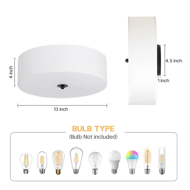 Alt view image 3 of 7 - Flush Mount Ceiling Light Fixture, 13" Close to Ceiling Light with White Fabric Linen Drum Shade, 2-Light Modern Round Ceiling Light for Bedroom Hallway Dining Kitchen