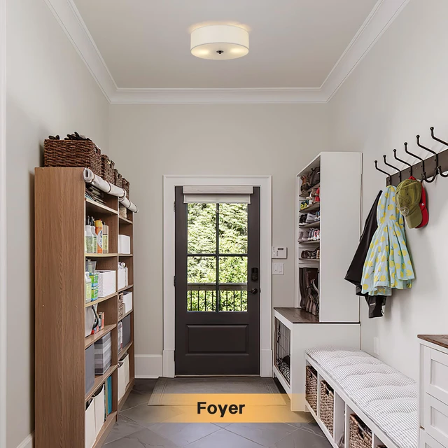 Alt view image 6 of 7 - Flush Mount Ceiling Light Fixture, 13" Close to Ceiling Light with White Fabric Linen Drum Shade, 2-Light Modern Round Ceiling Light for Bedroom Hallway Dining Kitchen
