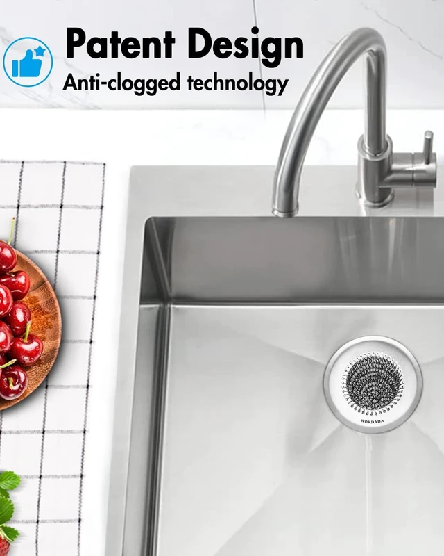 Alt view image 7 of 7 - 2 Pack Upgraded Sink Drain Strainer, Patented Reversible Chain Mail Mesh Anti-Slip Ring, Fast Drainage, Easy Flip Cleaning, 304 Stainless Steel, Universal 4.4-Inch, Garbage Disposal Fit