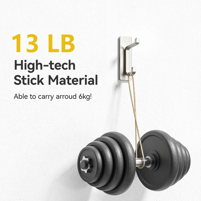 Alt view image 2 of 6 - Self Adhesive Wall Hooks for Hanging: Extra Strong 13 LB, Hook for Coat, Towel in Bathrooms, Shower, Kitchen, Wall, Door Hook, Nickel Silver 6 Pack