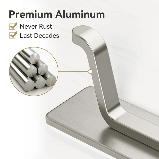 Alt view image 3 of 6 - Self Adhesive Wall Hooks for Hanging: Extra Strong 13 LB, Hook for Coat, Towel in Bathrooms, Shower, Kitchen, Wall, Door Hook, Nickel Silver 6 Pack