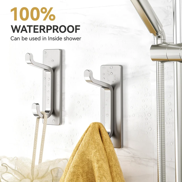 Alt view image 5 of 6 - Self Adhesive Wall Hooks for Hanging: Extra Strong 13 LB, Hook for Coat, Towel in Bathrooms, Shower, Kitchen, Wall, Door Hook, Nickel Silver 6 Pack