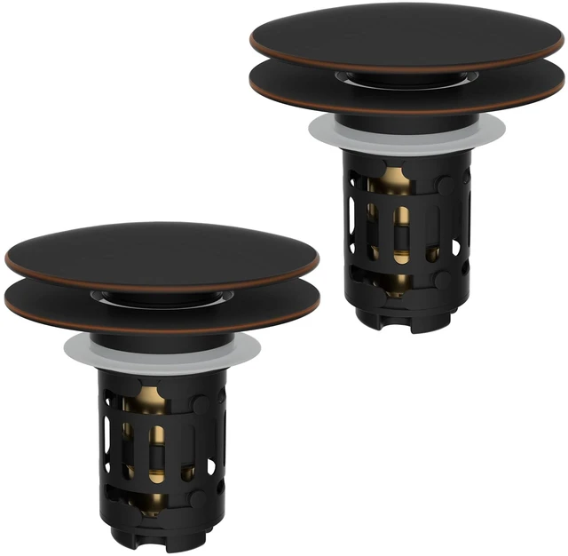 Main image of 2 Pack 3 in 1 Bathroom Sink Drain Strainer, Pop Up Sink Stopper with Big Push Cap, Anti-Clogging Metal Filter Basket,Sink Plug with Hair Catcher for 1.1''~2.36'' Basin, Oil-Rubbed Bronze