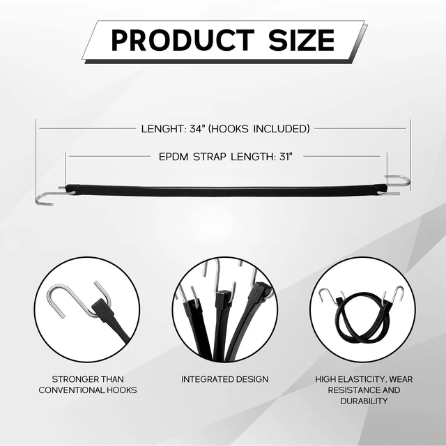 Alt view image 2 of 7 - 31" Rubber Tarp Straps with 150% Max Stretch, 100% EPDM Bungee Cords with Metal Crimped S Hooks, Ideal for Securing Tarps, Cargo, Canvases, Weatherproof (10 Pack)