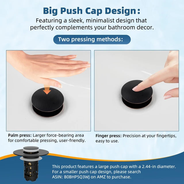 Alt view image 6 of 7 - 2 Pack 3 in 1 Bathroom Sink Drain Strainer, Pop Up Sink Stopper with Big Push Cap, Anti-Clogging Metal Filter Basket,Sink Plug with Hair Catcher for 1.1''~2.36'' Basin, Oil-Rubbed Bronze