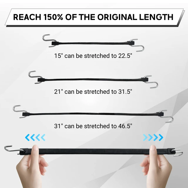 Alt view image 4 of 7 - 31" Rubber Tarp Straps with 150% Max Stretch, 100% EPDM Bungee Cords with Metal Crimped S Hooks, Ideal for Securing Tarps, Cargo, Canvases, Weatherproof (10 Pack)