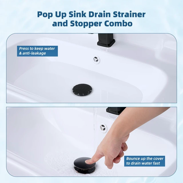 Alt view image 5 of 7 - 2 Pack 3 in 1 Bathroom Sink Drain Strainer, Pop Up Sink Stopper with Big Push Cap, Anti-Clogging Metal Filter Basket,Sink Plug with Hair Catcher for 1.1''~2.36'' Basin, Oil-Rubbed Bronze