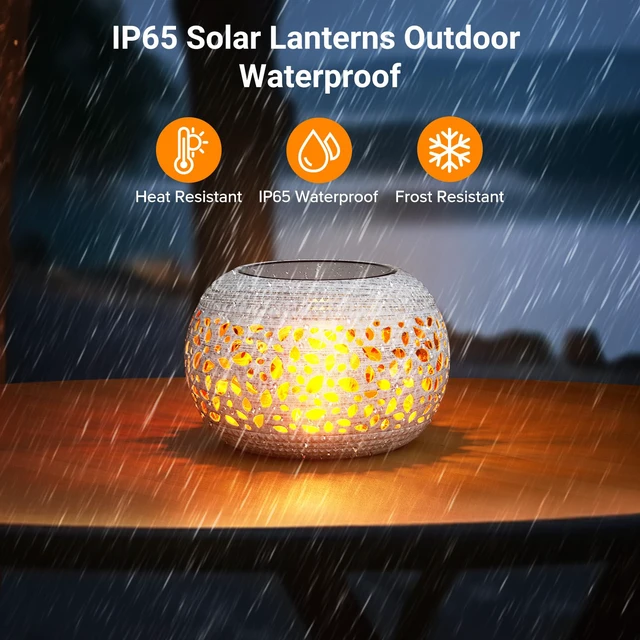Alt view image 3 of 7 - Solar Lanterns Outdoor Waterproof Table Lights: Upgraded Solar Flame Lantern, 2 Lighting Modes White Lantern Flickering Light for Garden Yard Balcony Indoor Tabletop Decor, Gifts for Women