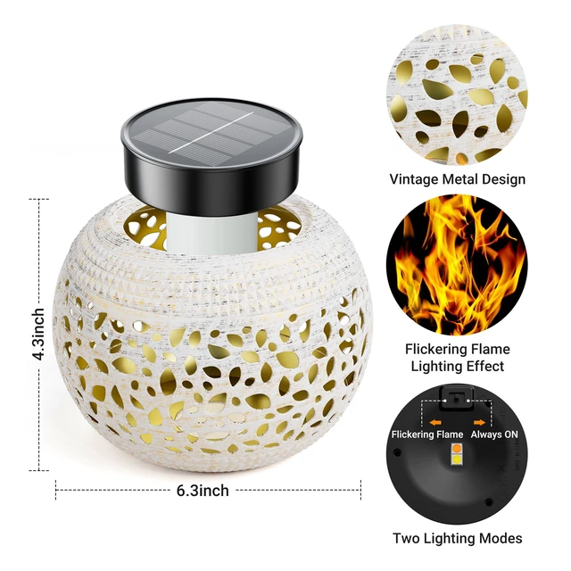 Alt view image 6 of 7 - Solar Lanterns Outdoor Waterproof Table Lights: Upgraded Solar Flame Lantern, 2 Lighting Modes White Lantern Flickering Light for Garden Yard Balcony Indoor Tabletop Decor, Gifts for Women